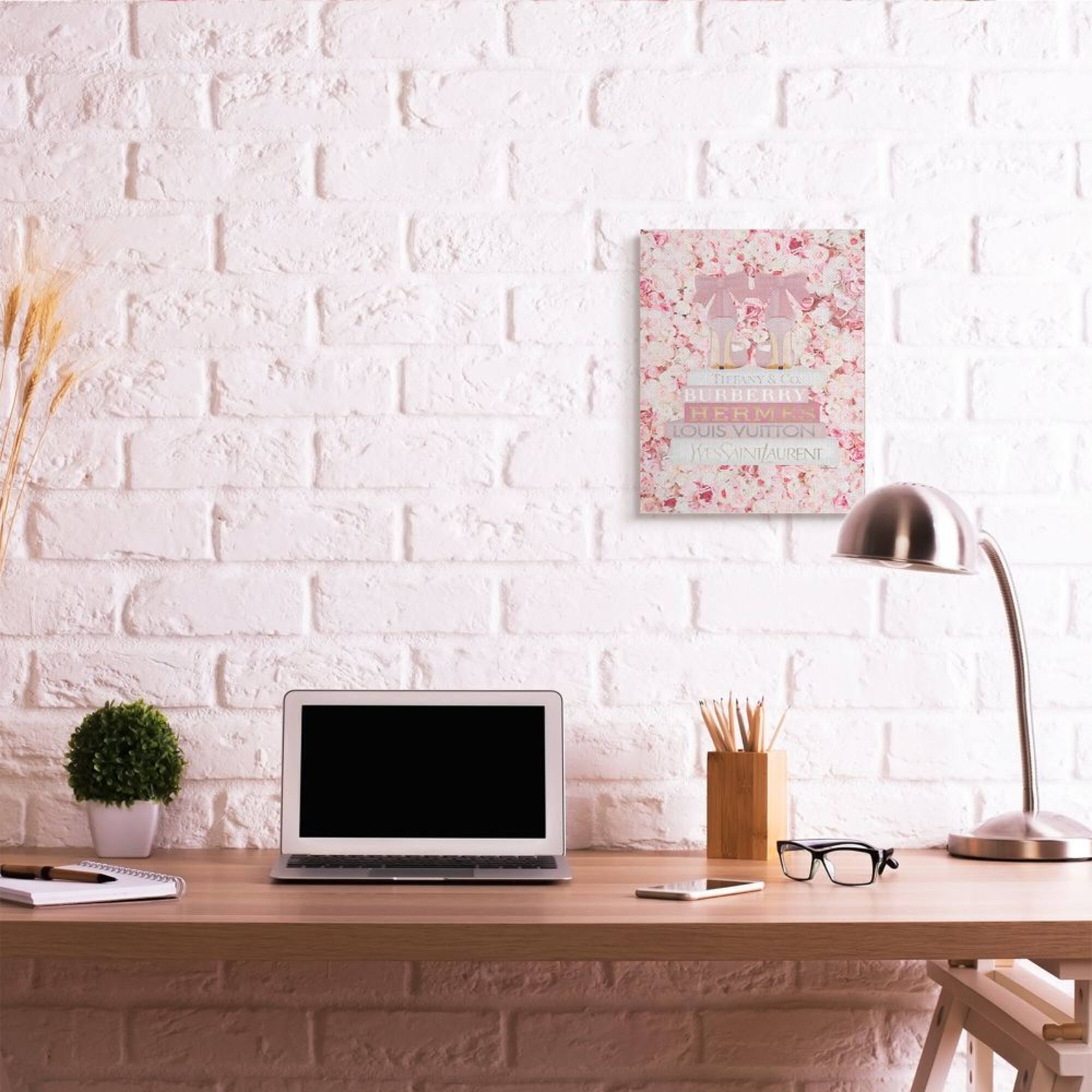 Stupell Industries Pink Fashion Heals with Glam Books and Rose Details Canvas Wall Art